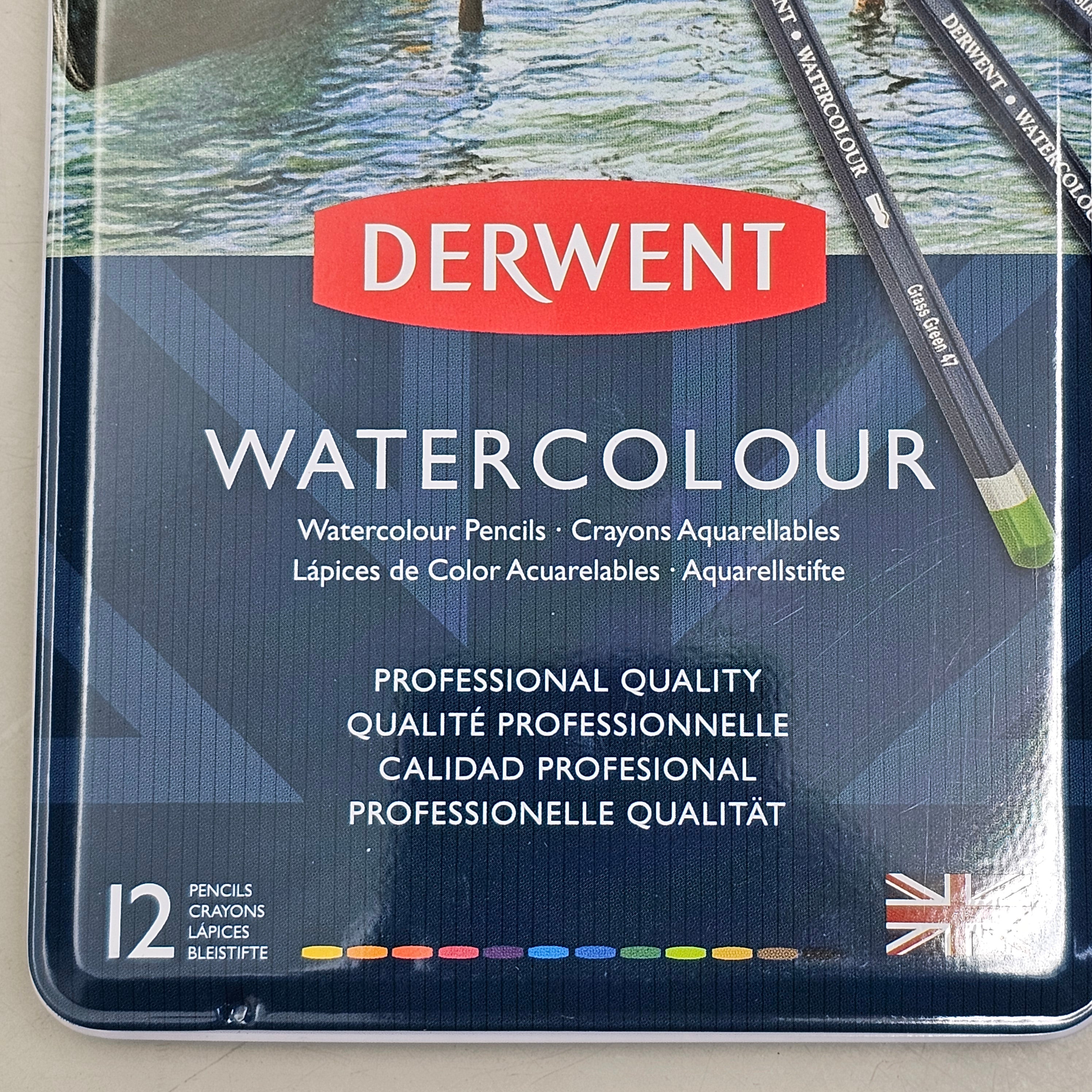 DERWENT (12 PACK) Watercolour Pencils Metal Tin Water Soluble Color Layer 3288I