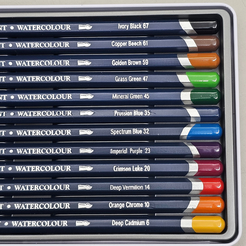 DERWENT (12 PACK) Watercolour Pencils Metal Tin Water Soluble Color Layer 3288I