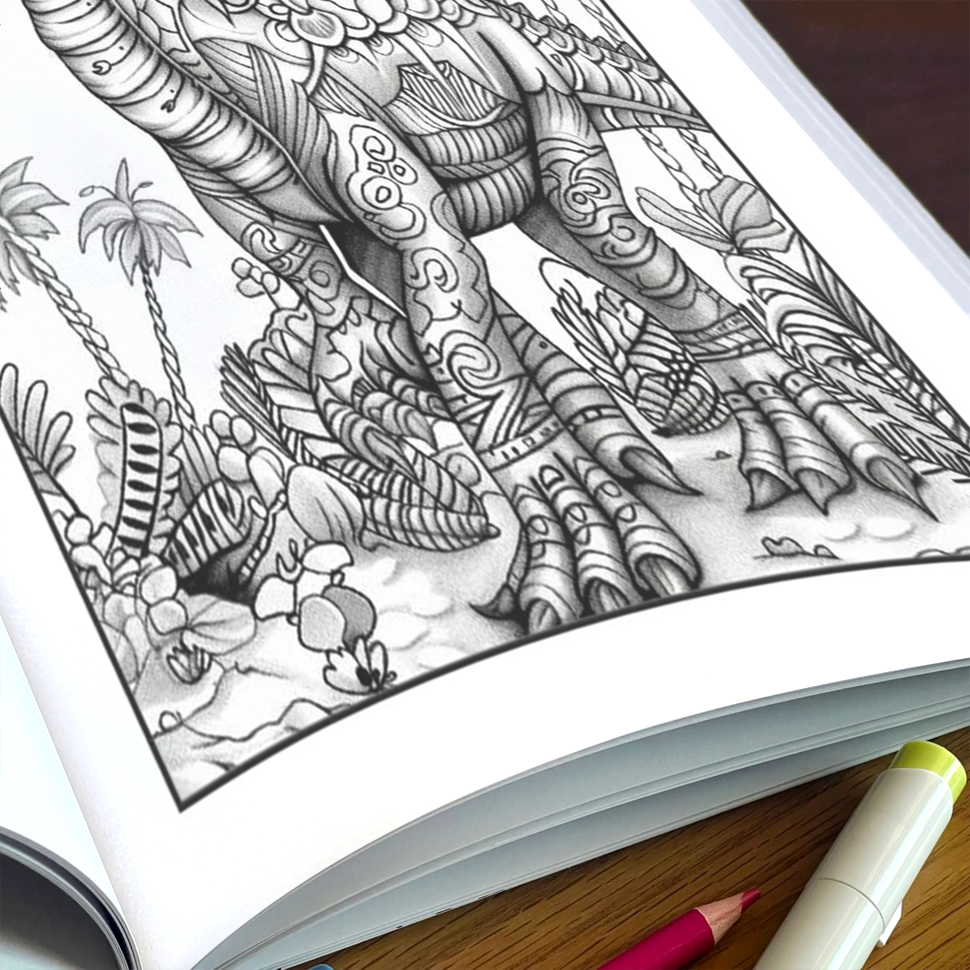 Dino Kingdom Coloring Pages – 48 Intricate, Detailed Dinosaur Scenes – For Adults