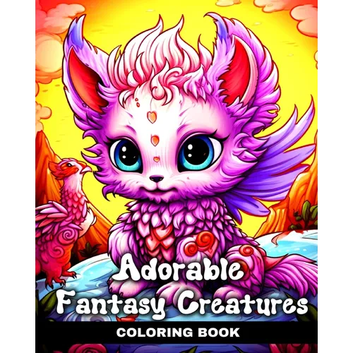 Adorable Fantasy Creatures Coloring Book: Cute Kawaii Coloring Pages with Baby Mythical Creatures - Paperback