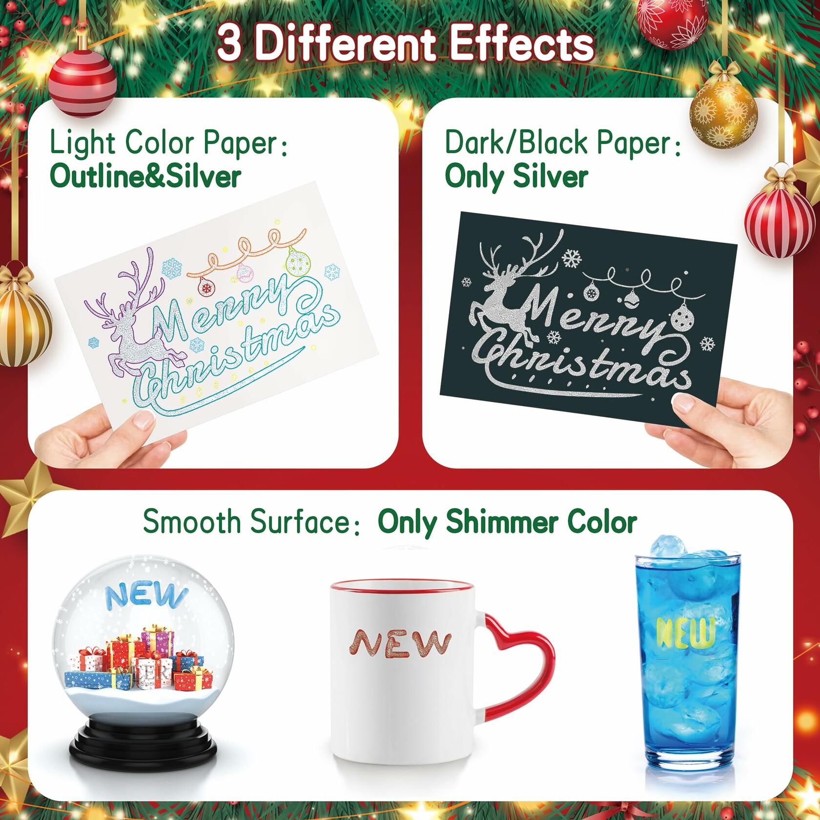 Leceha Metallic Glitter Outline Markers Pens 12 Colors Drawing Kids Teens